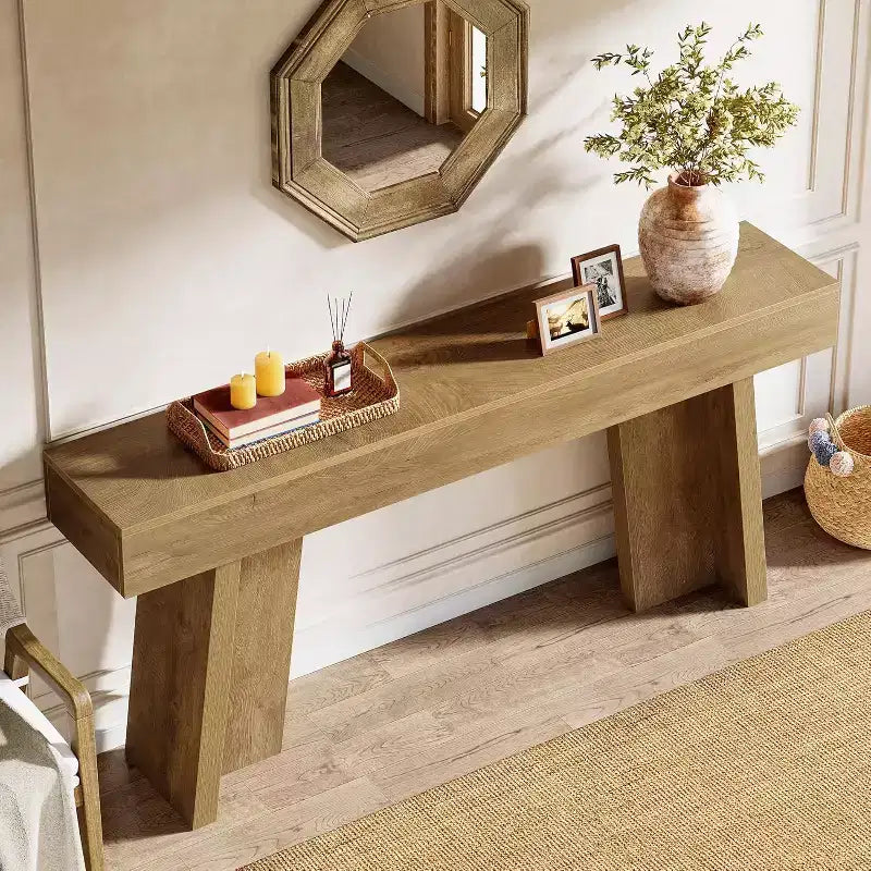 Table console de 180 cm de long, table étroite de style rustique pour entrée derrière le canapé pour salon, couloir, hall, vestibule