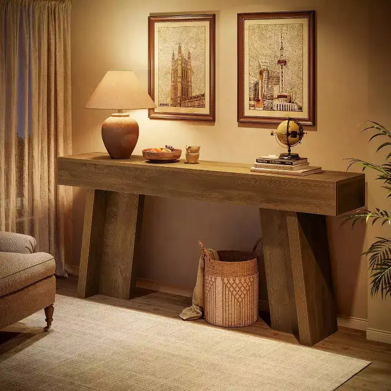 Table console de 180 cm de long, table étroite de style rustique pour entrée derrière le canapé pour salon, couloir, hall, vestibule