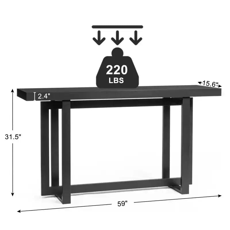 Console rectangulaire en bois massif 59 po noir