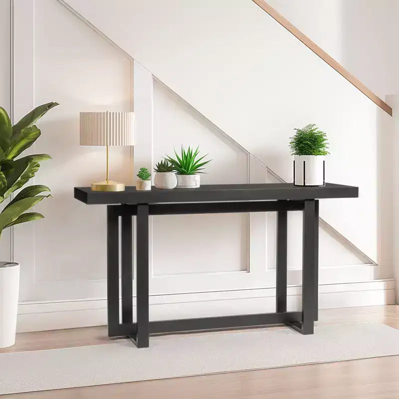 Console rectangulaire en bois massif 59 po noir