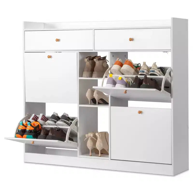 Meubles à chaussures 4 tiroirs à abattant et 2 tiroirs de rangement en panneau de particules blanc 128 cm (50,39 po) l.