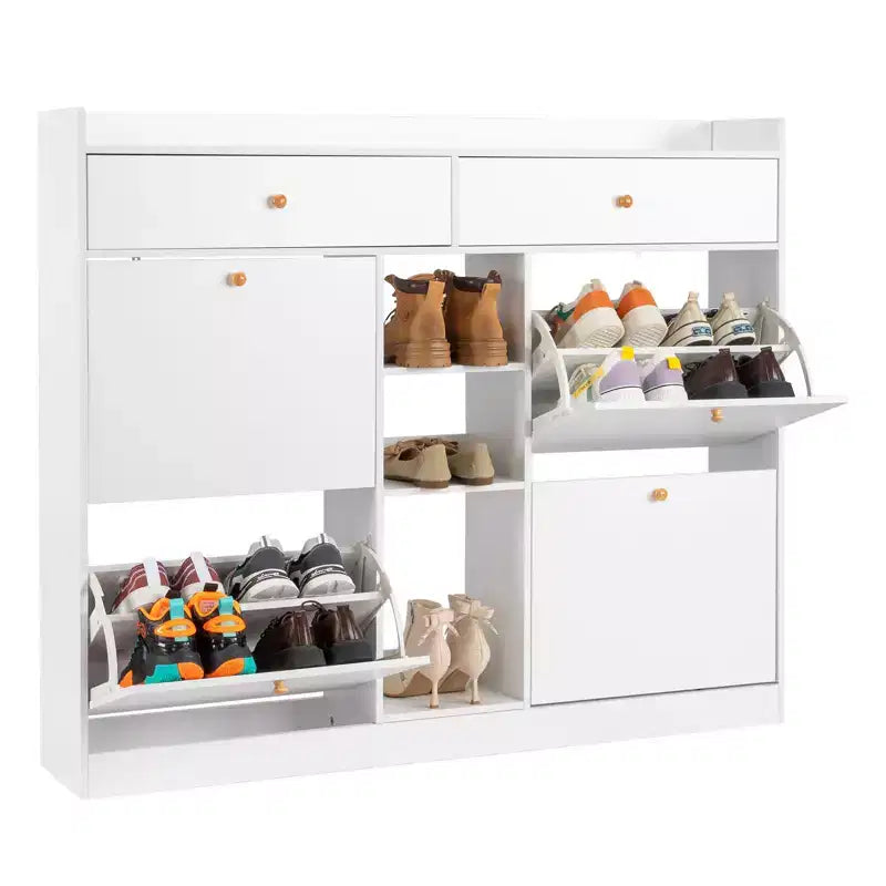 Meubles à chaussures 4 tiroirs à abattant et 2 tiroirs de rangement en panneau de particules blanc 128 cm (50,39 po) l.