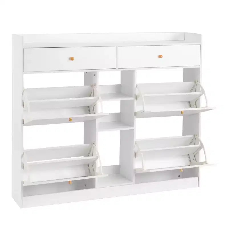 Meubles à chaussures 4 tiroirs à abattant et 2 tiroirs de rangement en panneau de particules blanc 128 cm (50,39 po) l.