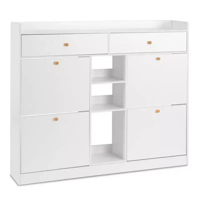 Meubles à chaussures 4 tiroirs à abattant et 2 tiroirs de rangement en panneau de particules blanc 128 cm (50,39 po) l.