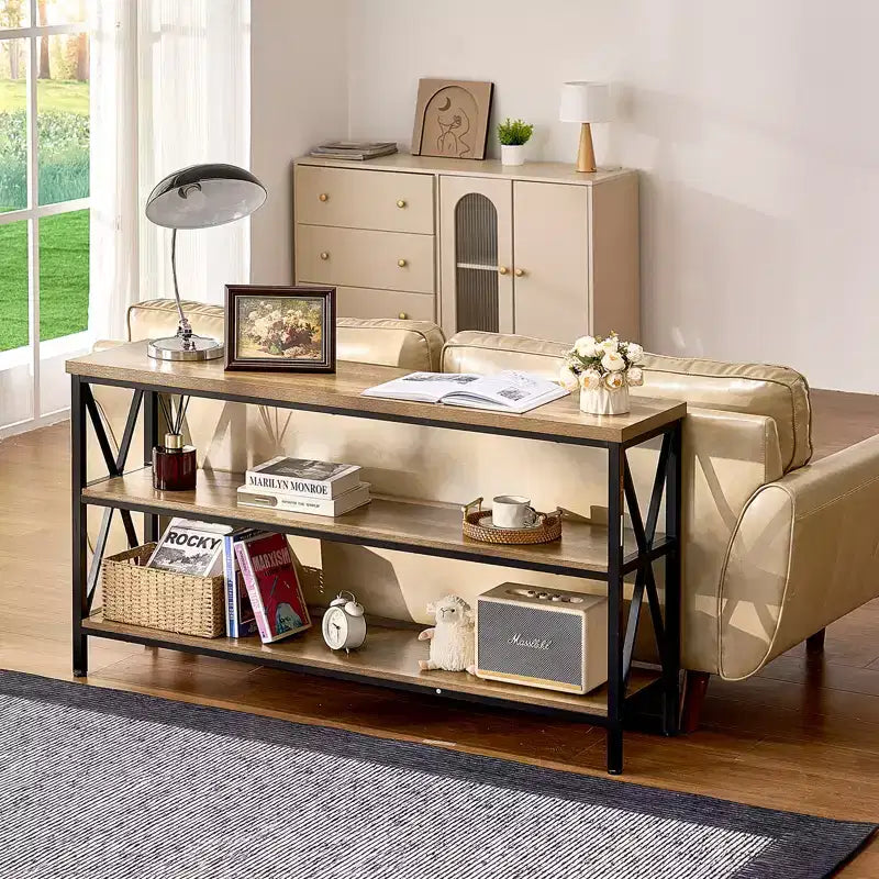 Console étroite pour canapé, table derrière le canapé de 140 cm, table d'entrée longue à 3 niveaux et table de couloir étroite, table de canapé étroite, noire