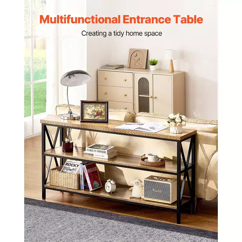 Console étroite pour canapé, table derrière le canapé de 140 cm, table d'entrée longue à 3 niveaux et table de couloir étroite, table de canapé étroite, noire