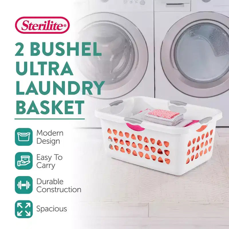 Panier à Linge Ultra, Panier en Plastique de 2 Boisseaux avec Poignées, Lot de 8