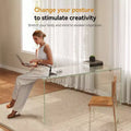 Bureau moderne en acrylique transparent 53 - Table d'écriture minimaliste transparente avec accents chromés - Bureau d'ordinateur chic pour bureau à domicile - Transparent