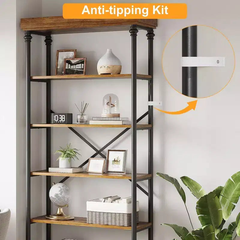 Étagère à 5 niveaux avec tiroir de rangement, bibliothèque haute de 205,74 cm avec cadre en métal, étagère ouverte pour salon, bureau, chambre à coucher, bibliothèque