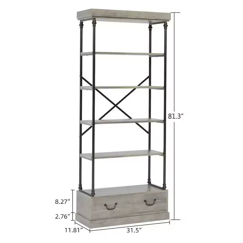 Étagère à 5 niveaux avec tiroir de rangement, bibliothèque haute de 205,74 cm avec cadre en métal, étagère ouverte pour salon, bureau, chambre à coucher, bibliothèque