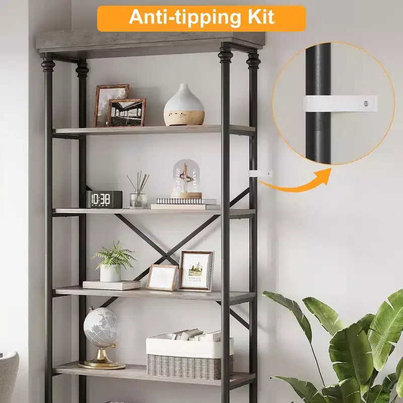 Étagère à 5 niveaux avec tiroir de rangement, bibliothèque haute de 205,74 cm avec cadre en métal, étagère ouverte pour salon, bureau, chambre à coucher, bibliothèque