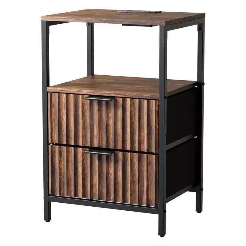 Table de chevet de 38 cm de large - 2 tiroirs, 1 étagère, prise de courant américaine