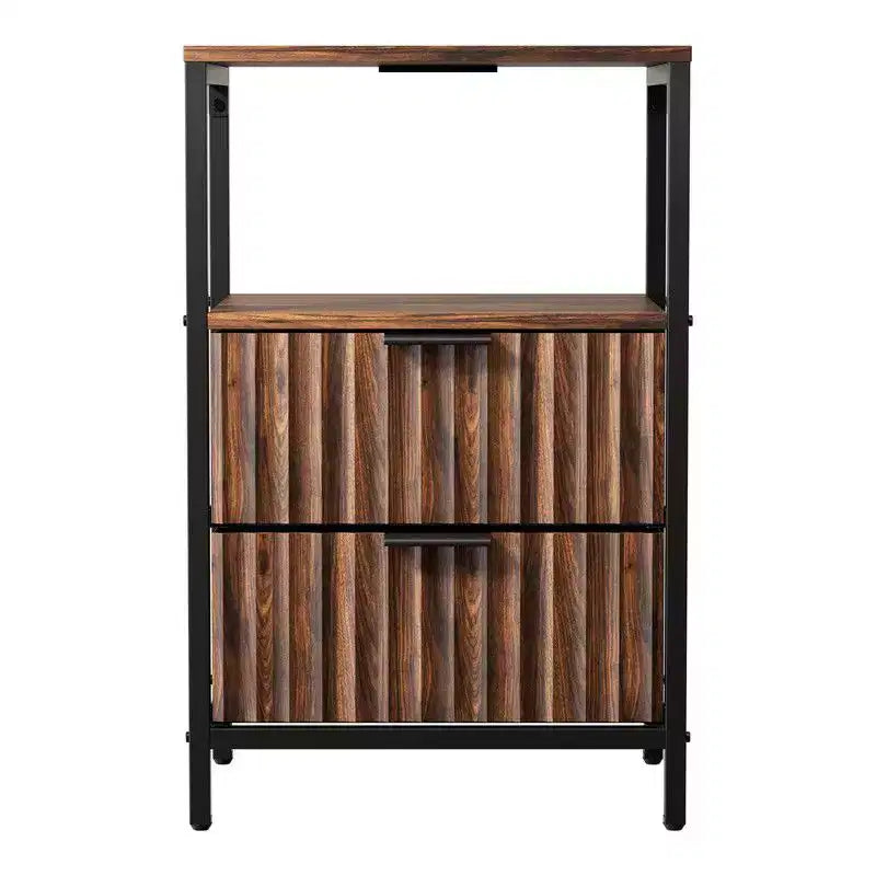 Table de chevet de 38 cm de large - 2 tiroirs, 1 étagère, prise de courant américaine