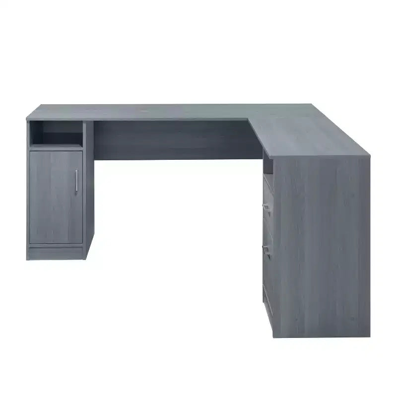 Bureau d'angle fonctionnel avec rangement gris : Bureau d'ordinateur moderne avec tiroirs