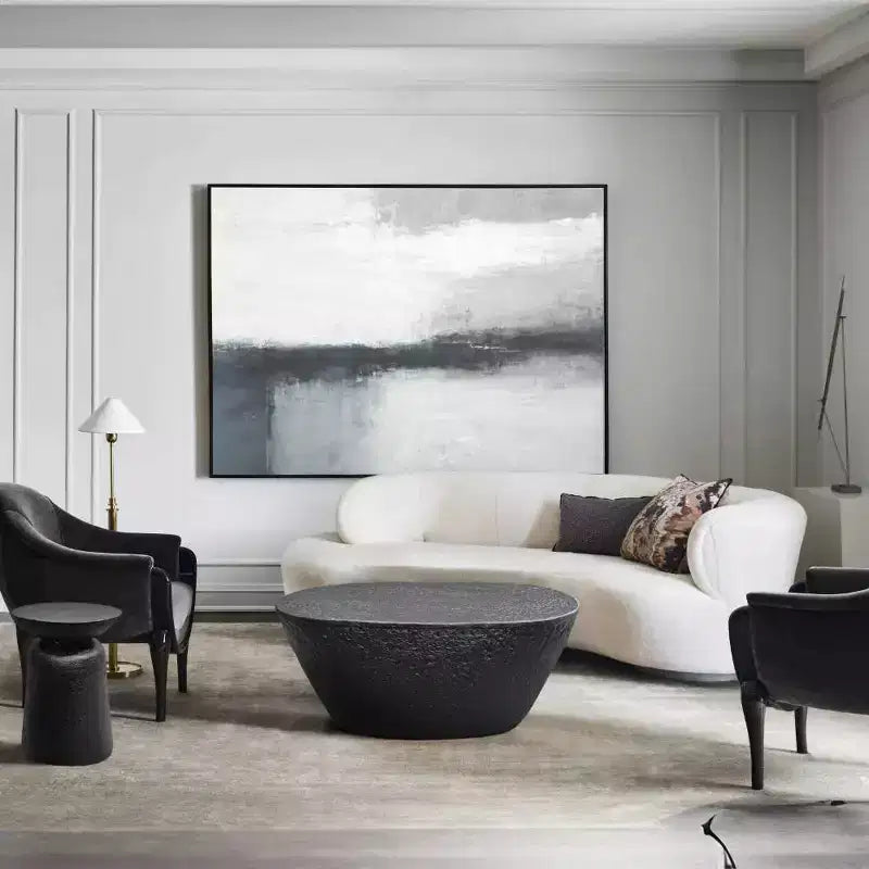 Table basse 36" - Design martelé fait main - Structure sculpturale en aluminium noir mat
