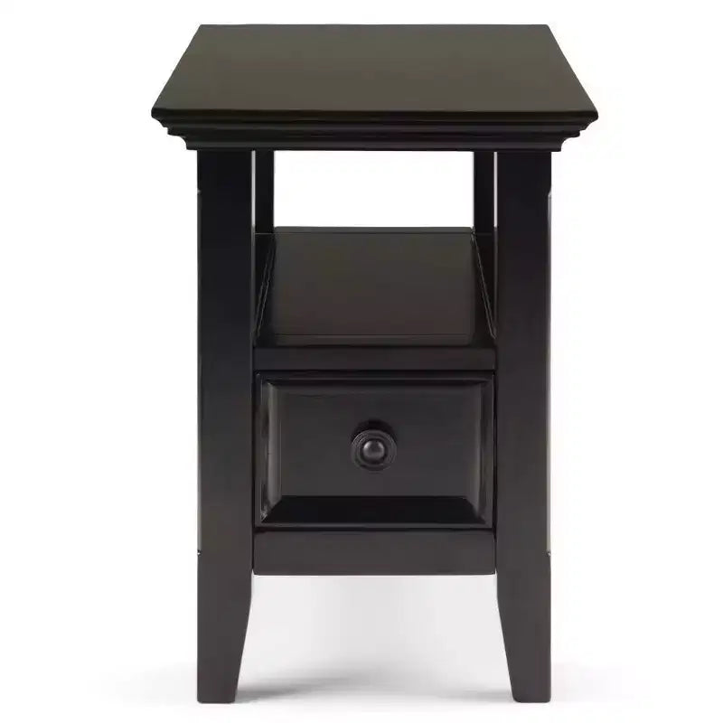 Table d'appoint étroite Halifax 35,5 cm marron hickory -: Tiroir, Étagère ouverte, Pin massif