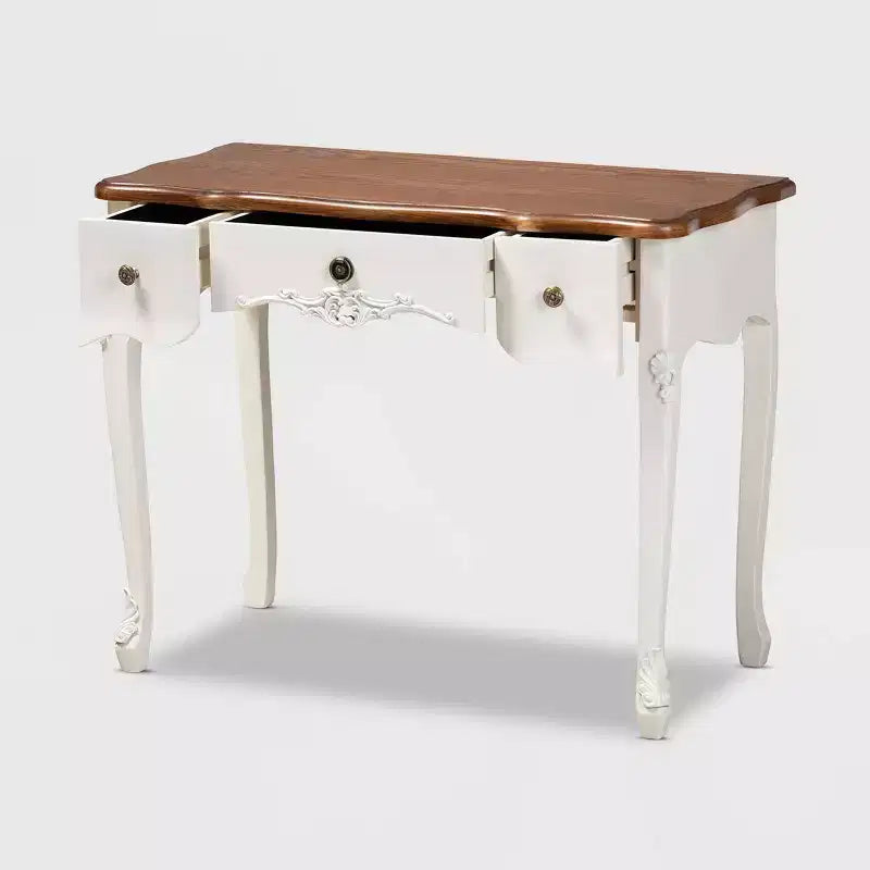 Console 3 tiroirs Sophie Small : Détails sculptés, poignées en laiton