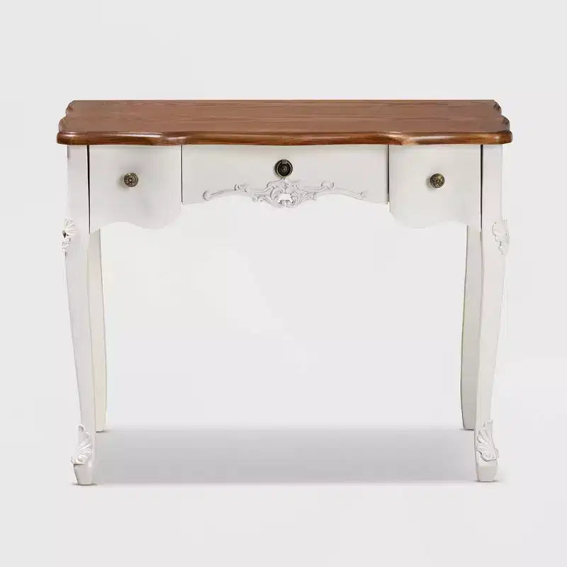 Console 3 tiroirs Sophie Small : Détails sculptés, poignées en laiton