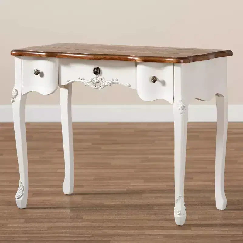Console 3 tiroirs Sophie Small : Détails sculptés, poignées en laiton