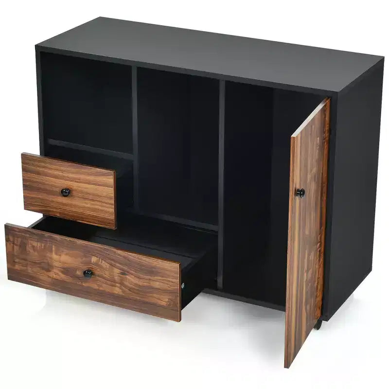 Meuble Classeur Mobile Latéral, Grand Support d'Imprimante avec 2 Tiroirs et Étagères Ouvertes, Noir