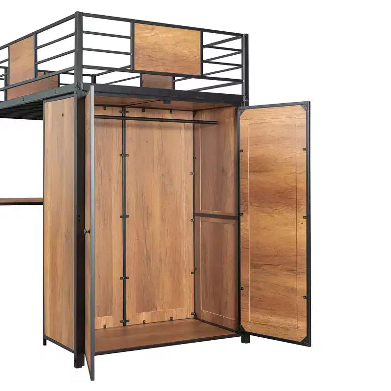 Lit mezzanine une place avec bureau en L et armoire 4B