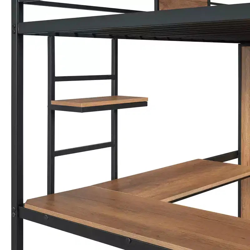 Lit mezzanine une place avec bureau en L et armoire 4B