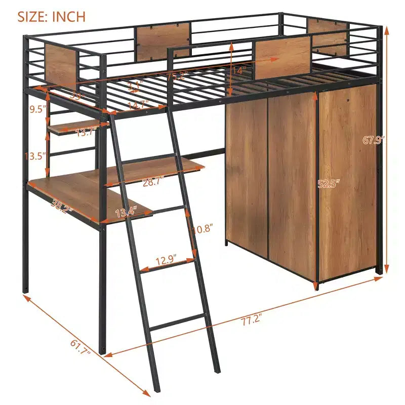 Lit mezzanine une place avec bureau en L et armoire 4B