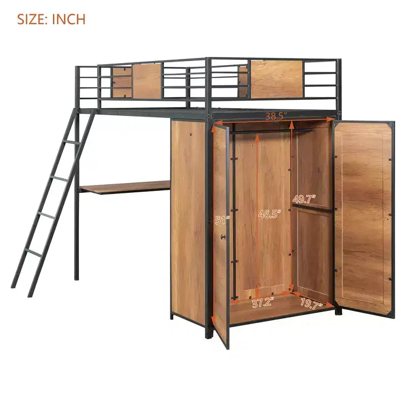 Lit mezzanine une place avec bureau en L et armoire 4B
