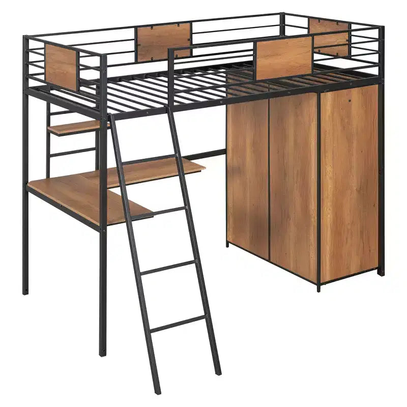 Lit mezzanine une place avec bureau en L et armoire 4B