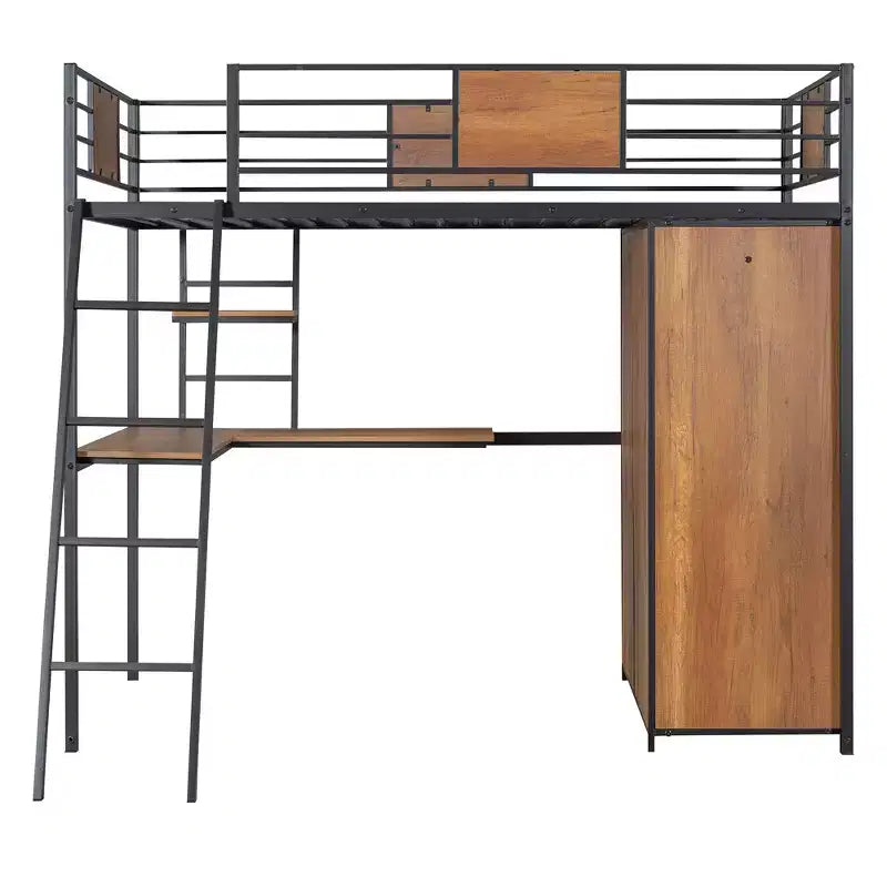 Lit mezzanine une place avec bureau en L et armoire 4B