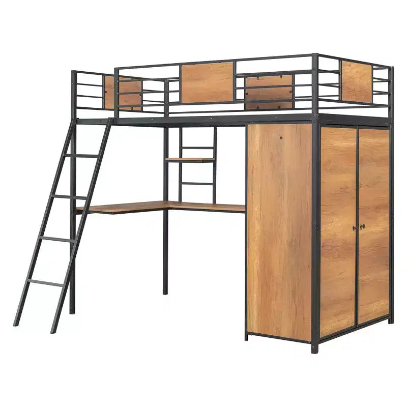 Lit mezzanine une place avec bureau en L et armoire 4B