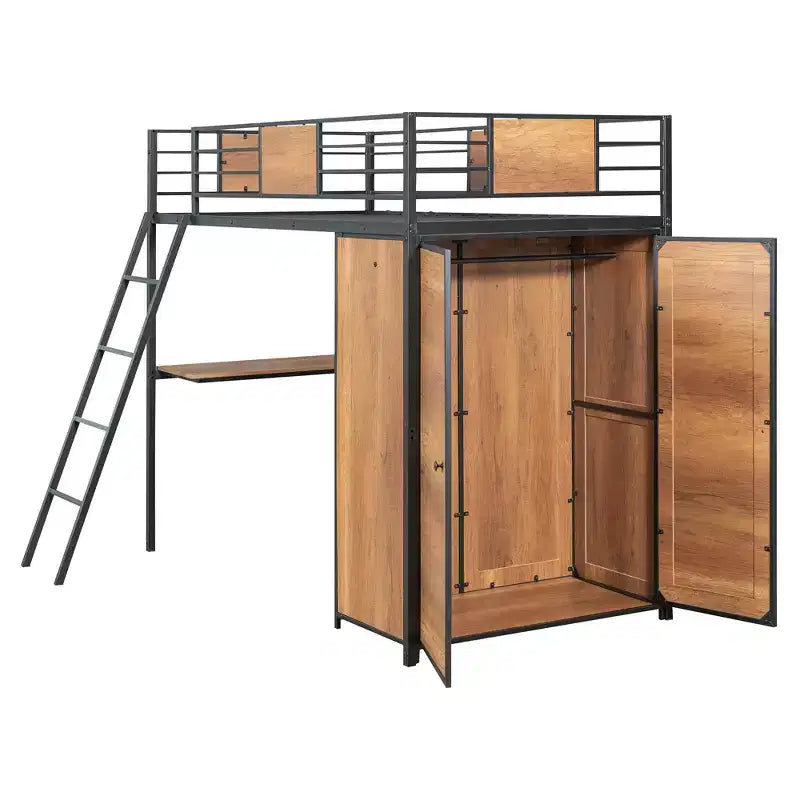 Lit mezzanine une place avec bureau en L et armoire 4B