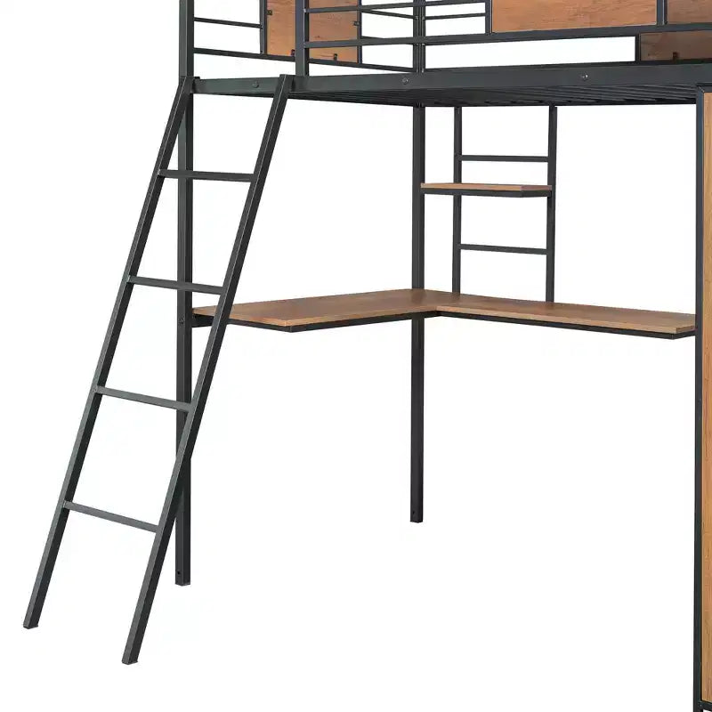 Lit mezzanine une place avec bureau en L et armoire 4B