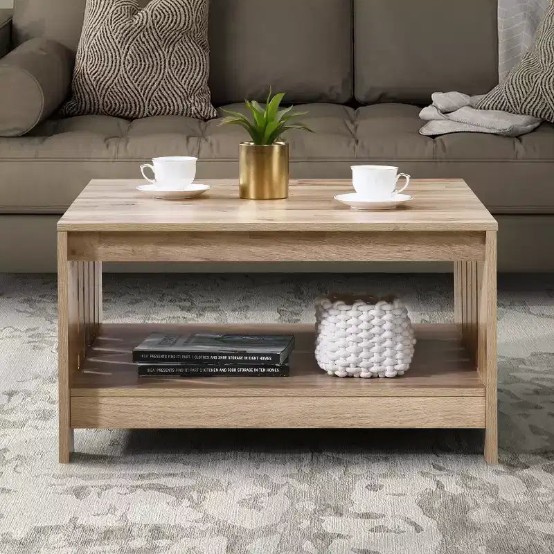 Table basse carrée de style rustique de 80 cm avec rangement ouvert pour salon