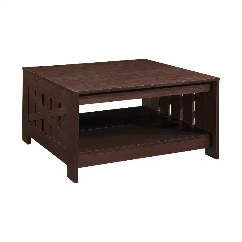 Table basse carrée de style rustique de 80 cm avec rangement ouvert pour salon