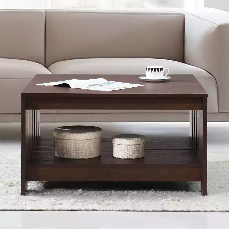 Table basse carrée de style rustique de 80 cm avec rangement ouvert pour salon
