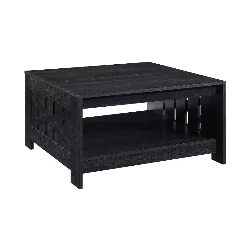 Table basse carrée de style rustique de 80 cm avec rangement ouvert pour salon
