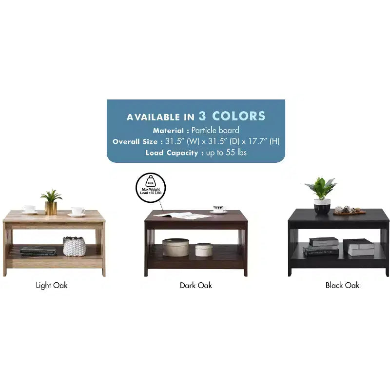 Table basse carrée de style rustique de 80 cm avec rangement ouvert pour salon