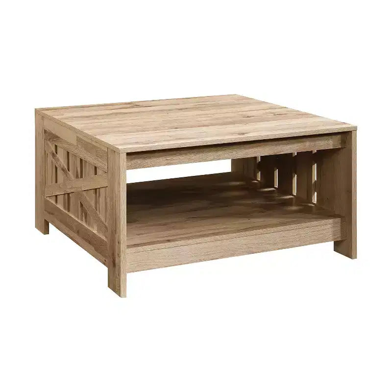 Table basse carrée de style rustique de 80 cm avec rangement ouvert pour salon