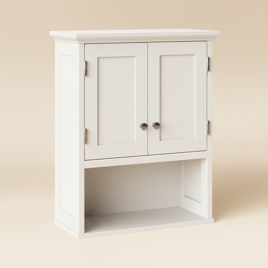 Wood Wall Cabinet - Warm Beige Background